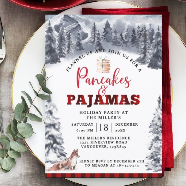 Invitation Fête de Pancakes et Pajama Holiday, Rustic (Créateur téléchargé)