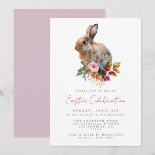 Invitation Fête de Pâques florale à l'aquarelle minimaliste