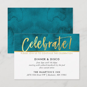Invitation FÊTE DE PARTI turquoise bleu aquarelle or type