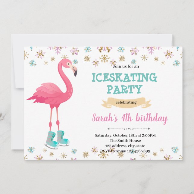 Invitation Fête de patinage sur glace flamingo d'hiver (Devant)