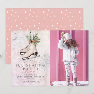 Invitation Fête de patinage sur glace Flocon de neige rose An