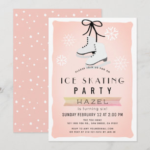 Invitation Fête de patinage sur glace Hiver Rose Rétro Annive