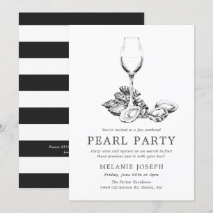 Invitation Fête de Pearl Répétition Fête Rayures Noires Blanc