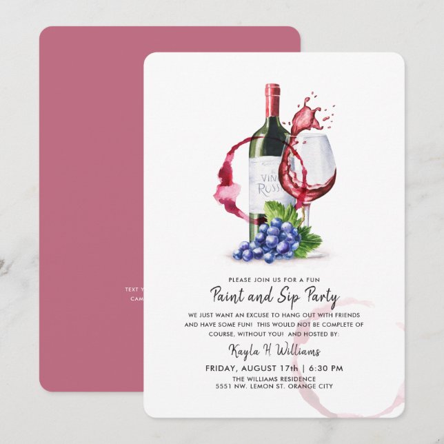 Invitation Fête de peinture et de dégustation de vin  (Devant / Derrière)