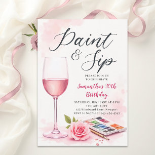 Invitation Fête de peinture et de dégustation de vin aquarell