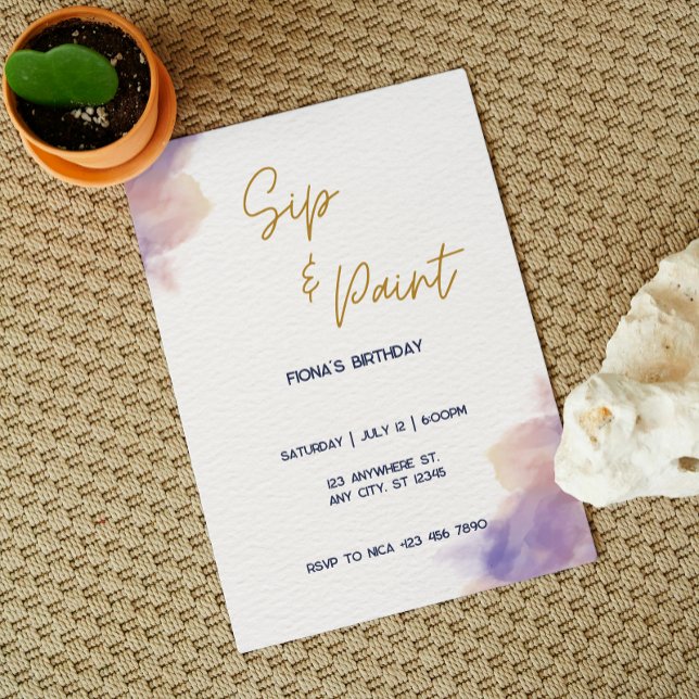 Invitation Fête de peinture et de dégustation élégante et per (Créateur téléchargé)
