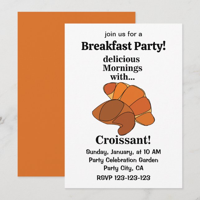 Invitation Fête de petit déjeuner en pâtisserie croissant (Devant / Derrière)