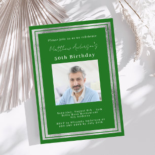 Invitation Fête de photo en argent vert