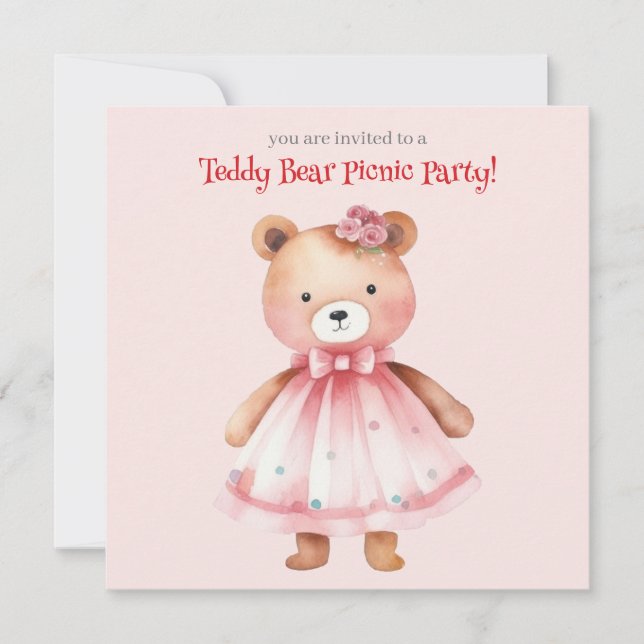Invitation Fête de pique-nique avec un ours en peluche  (Devant)