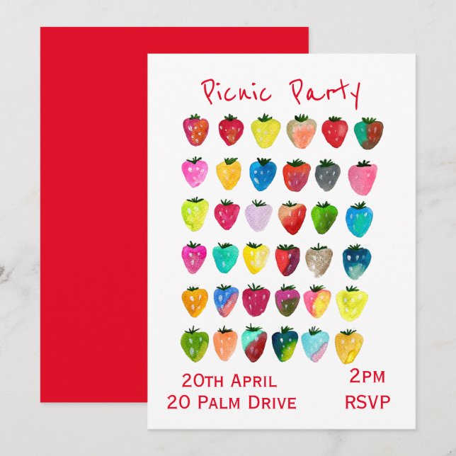 Invitation Fête de pique-nique de fraises (Devant / Derrière)