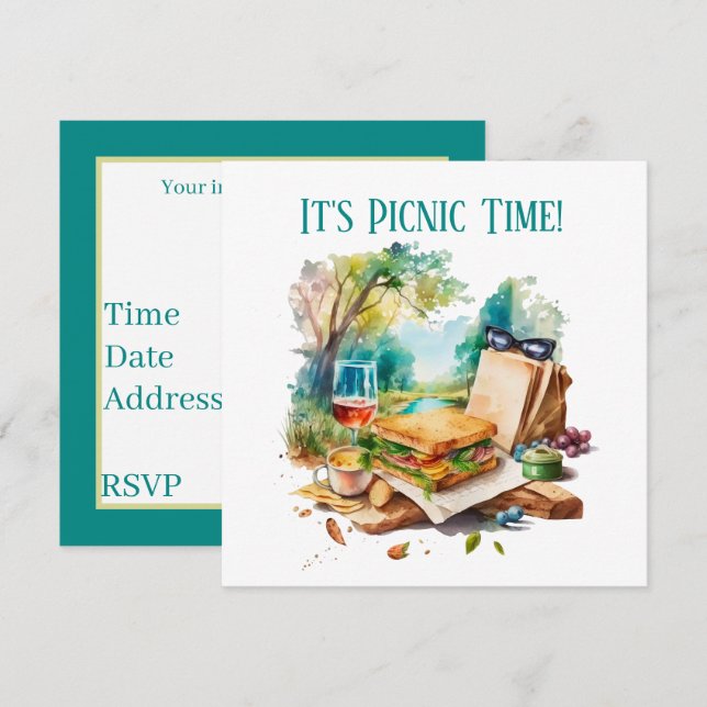 Invitation fête de pique-nique mignonne (Devant / Derrière)