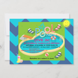 Invitation Fête de Piscine Amusement d'Été Anniversaire Adult