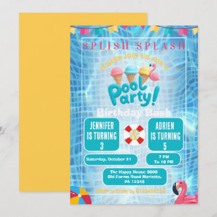 Invitation Fête de piscine commune pour enfants   Fête d'anni