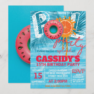 Invitation Fête de piscine d'été Anniversaire
