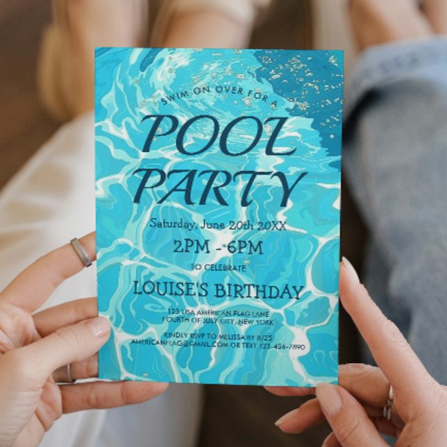 Invitation Fête de Piscine Eau Bleue Clair I (Créateur téléchargé)