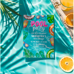 Invitation Fête de Piscine Été Tropical
