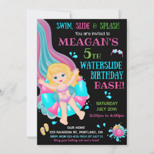 Invitation Fête de piscine pour filles avec un toboggan