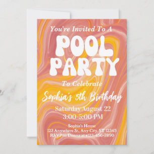 Invitation Fête de piscine rétro Groovy 70s Hippie 5e anniver