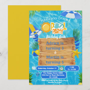 Invitation Fête de piscine Splash Sunny pour enfants