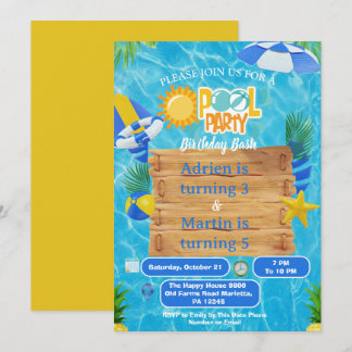 Invitation Fête de piscine Splash Sunny pour enfants 
