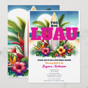 Invitation Fête de Piscine Tropicale Planche de Surf Luau Ent