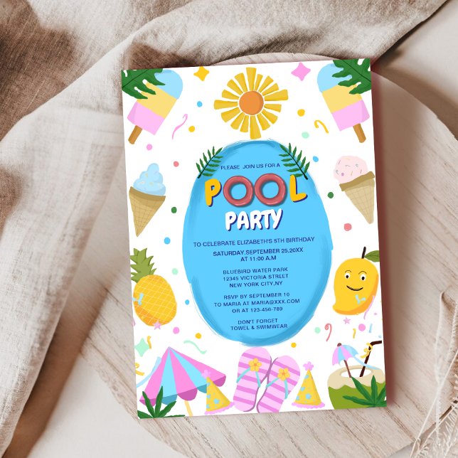 Invitation fête de piscine unique mignonne anniversaire enfan (Créateur téléchargé)