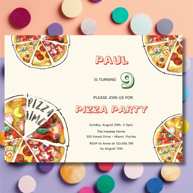 Invitation Fête de pizza Watercolor (Créateur téléchargé)