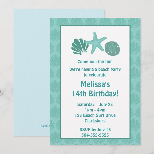 Invitation Fête de plage (Devant / Derrière)