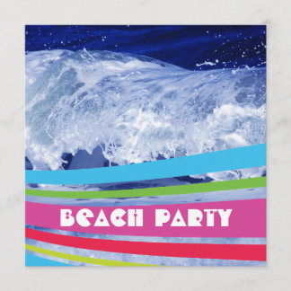 Invitation Fête de plage à l'océan à l'eau salée rayée rose