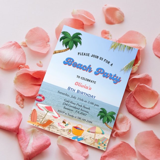 Invitation Fête de plage, anniversaire de plage d'été (Créateur téléchargé)