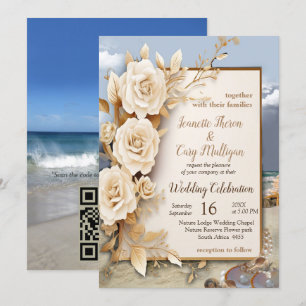 Invitation Fête de plage avec fleurs blanches et perles