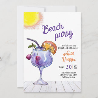 Invitation Fête de plage cocktail sweet 16