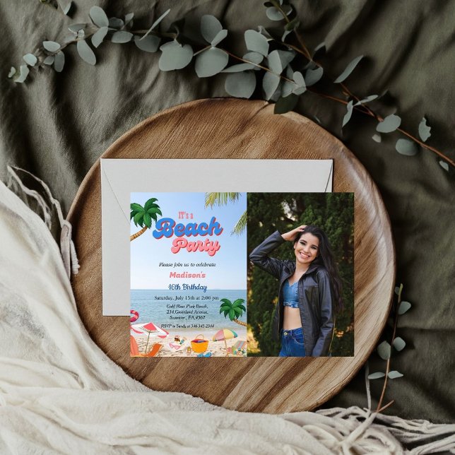 Invitation Fête de plage de filles, anniversaire tropical (Créateur téléchargé)