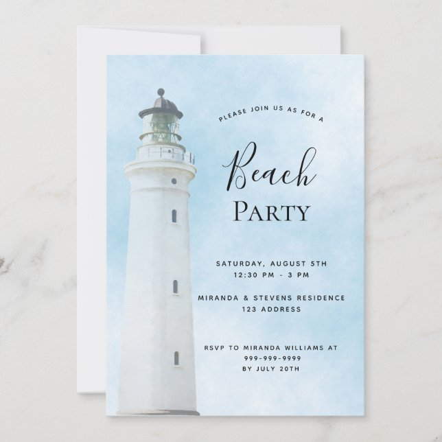 Invitation Fête de plage d'été Lighthouse (Devant)