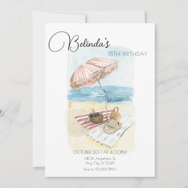 Invitation Fête de plage d'été Watercolor (Devant)