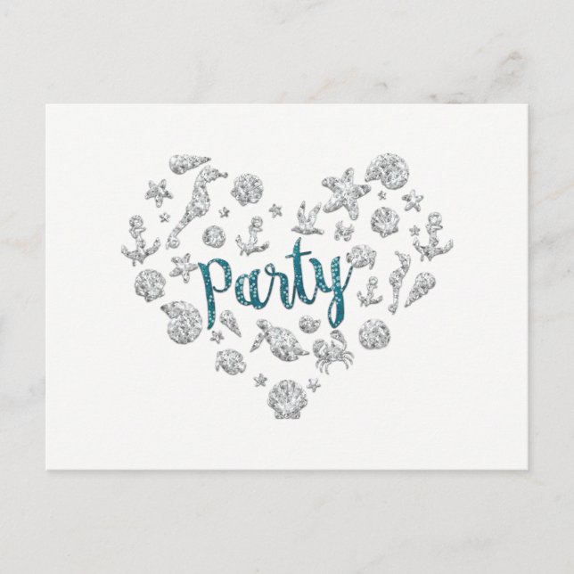 Invitation Fête de plage Diamants de Teal Enregist (Devant)