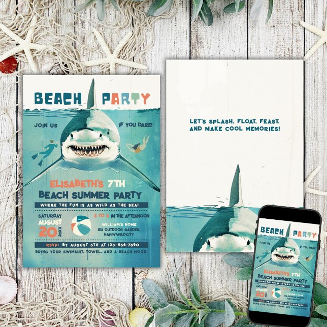 Invitation Fête de plage estivale des requins (Créateur téléchargé)