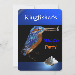 Invitation FÊTE DE PLAGE KINGFISHER, Bleu, Noir