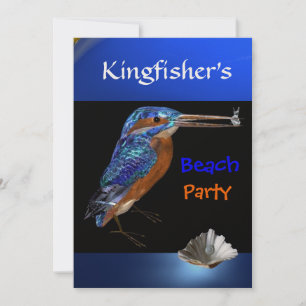 Invitation FÊTE DE PLAGE KINGFISHER, Champagne métallique, no