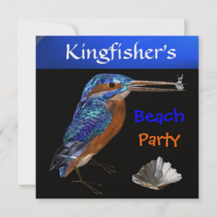 Invitation FÊTE DE PLAGE KINGFISHER, Champagne métallique, no