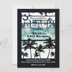Invitation Fête de plage Palmiers Tropical Vert Vintage