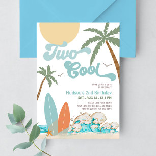Invitation Fête de plage pour les 2 ans de deux garçons cool 