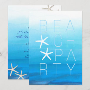 Invitation Fête de plage tropicale moderne aquarelle bleue