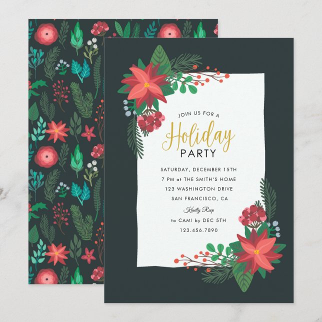 Invitation Fête de Poinsettia (Devant / Derrière)