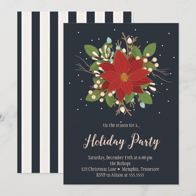 Invitation Fête de Poinsettia et Berries (Devant / Derrière)