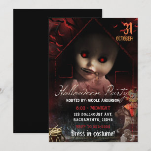 Invitation Fête de poupée hantée effrayante d'Halloween