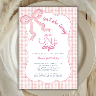 Invitation Fête de premier anniversaire de fille au ruban ros