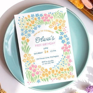 Invitation Fête de premier anniversaire florale fantaisiste