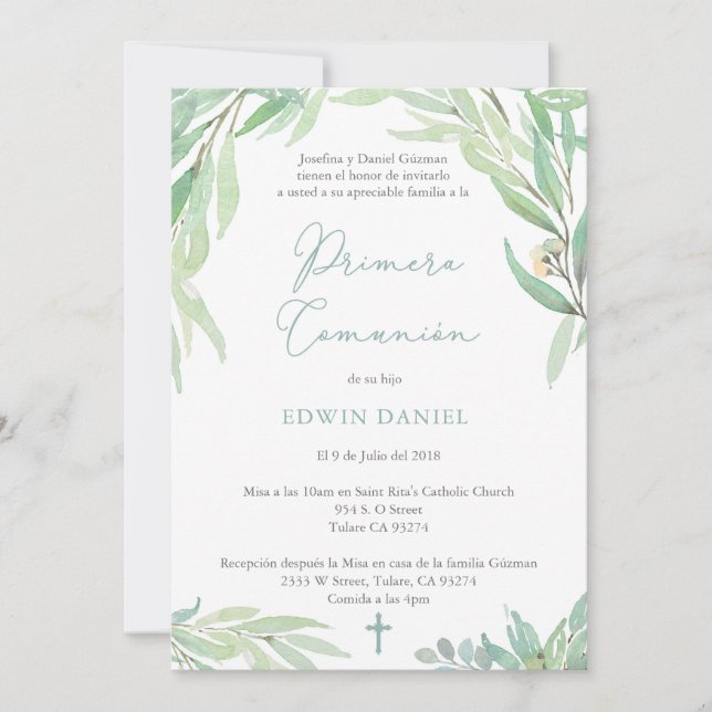 Invitation Fête de première communion pour Latino, Primera Co (Devant)