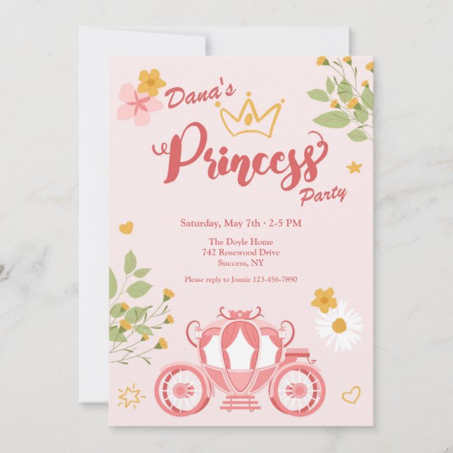 Invitation Fête de Princesse (Devant)